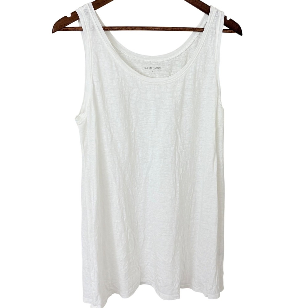 Eileen Fisher Tank Top Womens M White Organic Linen Scoop Neck Quiet Luxury